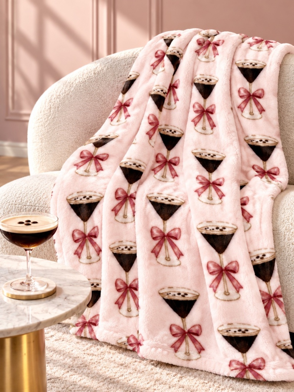 Betsey Johnson Espresso Martini Bow Plush Throw Blanket Pink 50x70 NWT